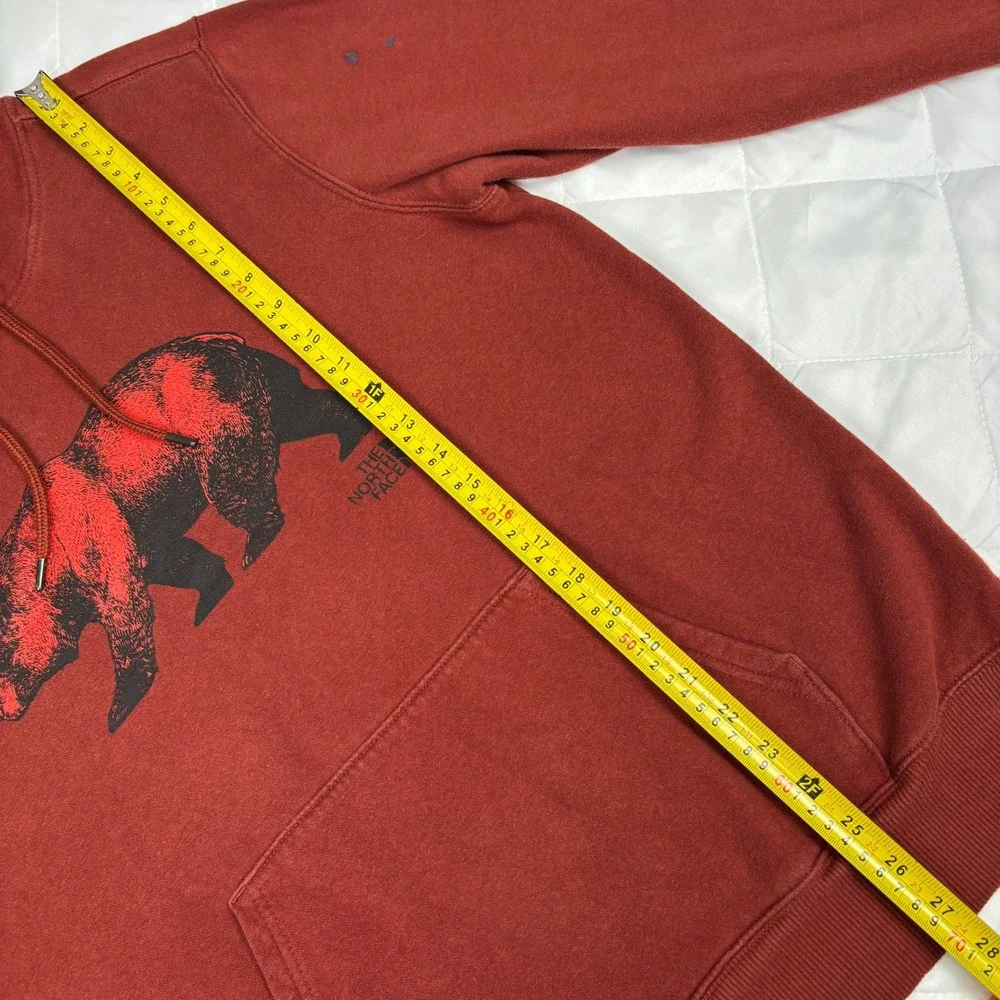 The North Face Bear Graphic Hoodie Mens M Rust Red Pullover Sweatshirt